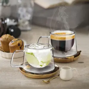 Saplı kahve çay kupa çift duvarlı kupa bardak için ısıya dayanıklı drinkware