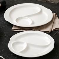 Assiettes de petit-déjeuner en céramique blanche écologiques à double compartiment pour la restauration en gros
