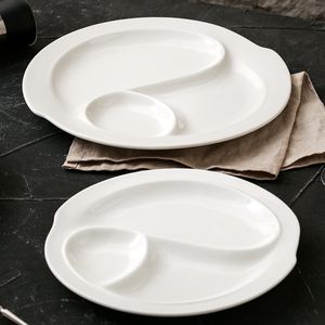 Оптовая продажа белые керамические тарелки для еды с двойными отделениями керамическая тарелка для завтрака фарфоровая посуда для еды - Product Image 6