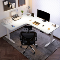 Bureau d'angle réglable en hauteur, poste de travail en bois durable en forme de L, bureau d'ordinateur pour la maison ou le bureau