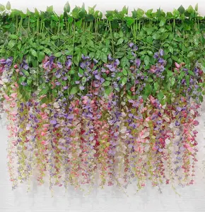 Appesa all'ingrosso viti di seta di glicine artificiale fiori appesi per la casa di nozze Arco decorazione della parete