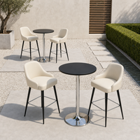 Table de bar ronde moderne avec piétement chromé, table de bistrot noire à hauteur de comptoir pour café, restaurant, hôtel, événement