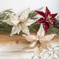 Décoration de Noël : Branche artificielle pour sapin de Noël en velours, 26 cm, couleurs Bourgogne, Vert Forêt, Blanc, Or, Or Champagne
