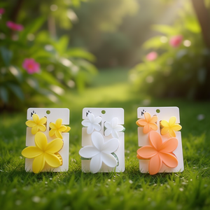 Set di 3 fermagli per capelli Frosted Frangipani con design floreale colorato per donne e ragazze - Product Image 2