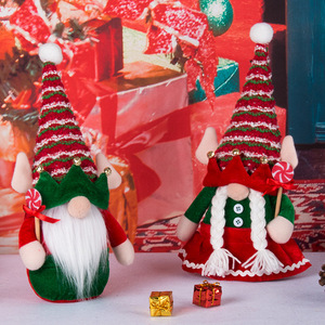 LINGKAI Striped Knit Hat Elf Gnome Doll Plush <b>Christmas</b> Tabletop Toy Ornament for Holiday Decor - Product Image 2