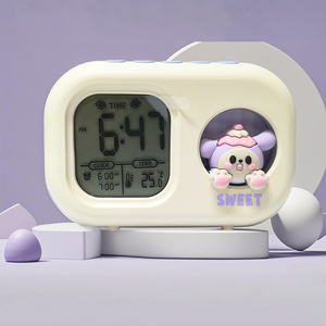 Ban đầu IP thỏ búp bê màu Đêm ánh sáng đồng hồ báo thức im lặng hiển thị nhiệt độ dễ thương bàn Bàn Thời tiết trạm cho sinh viên - Product Image 3
