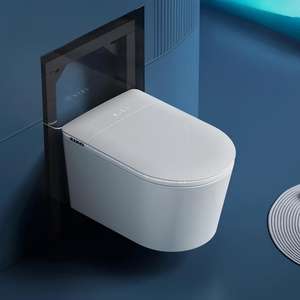 Ensemble complet de toilettes intelligentes à capteur de pied pour salle de bain, WC intelligent à chasse automatique, montage au sol, siège chauffant carré, télécommande - Product Image 3