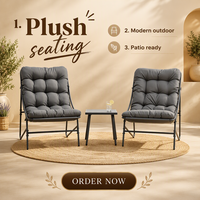 Ensemble de meubles de balcon pliants en fer, chaises rembourrées imperméables, table d'appoint, sièges de patio modernes pour l'extérieur