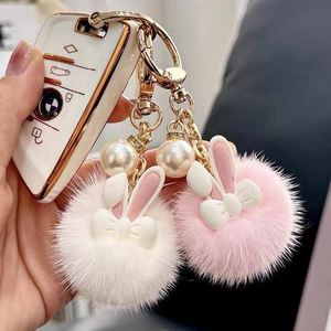 2025 New Plush Rabbit Keychain Cute Bunny Car Keychain Soft Pom Pom Keyring Wallet Handbag <b>Bag</b> Charm Decorative Accessories - Product Image 4