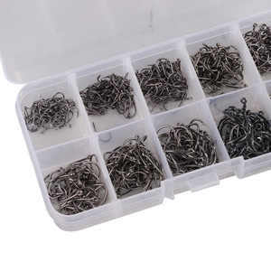 Fisherbon Fisherman's Bund Fishing <b>Hooks</b> Set 500 Pieces <b>Black</b> And Gold High Carbon Steel With Rings And Swivels Various Sizes - Product Image 1