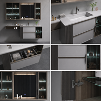 Meuble-lavabo mural moderne flottant avec vasque et miroir – Ensemble de meubles de salle de bain de luxe