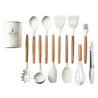 Offre Spéciale de haute qualité 11 pièces accessoires de cuisine en Silicone outils de cuisson ensembles d'ustensiles de spatule de cuisine avec manche en bois