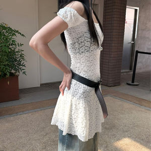 Robe mini sexy en dentelle transparente à épaules dénudées, coupe trapèze, taille basse, moulante, pour club, soirée, streetwear, tenue de fête - Product Image 4