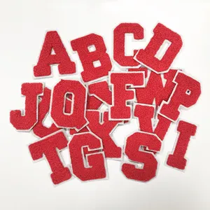 Ciniglia ricamata coccies fornitore di alfabeto personalizzato asciugamano ricamo lettere patch per l'abbigliamento