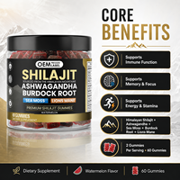 Bioby OEM/Marque Privée Gummies de Shilajit de l'Himalaya avec Ashwagandha, Mousse de Mer, Crinière de Lion, Pastèque pour le Soutien Immunitaire, Énergétique et de la Mémoire