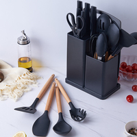 Sans BPA facile à nettoyer 19 pièces outils de cuisine en Silicone ustensiles de cuisine Gadgets accessoires ustensiles de cuisine avec manche en bois