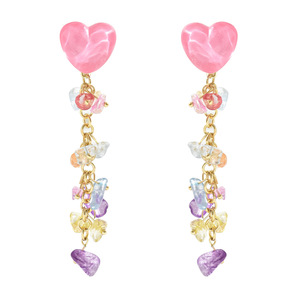 Heart Shaped Drop <b>Earrings</b> With Colorful Crystal Tassels For Women Party Jewelry Zinc Alloy Stainless Steel <b>Post</b> EH4751 3 - Product Image 5