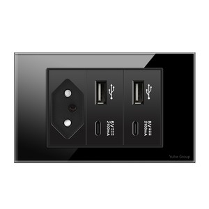 Panel de vidrio templado, interruptor de pared estándar brasileño, enchufe estándar, enchufe doble USB tipo C, interruptor de luz. - Product Image 5