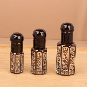 Essential oil perfume bottles gold silver black color with metal cap octagon attar glass roll on bottle 6ml 12ml 3ml