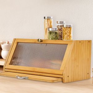 Boîte de rangement pour pain en bambou avec porte, design anti-poussière, organisateur de comptoir de cuisine - Product Image 1