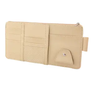 Gran oferta, organizador de visera de coche con múltiples bolsillos, visera de coche de cuero Pu, bolsa de bolsillo colgante, Clip para gafas, portalápices de papel