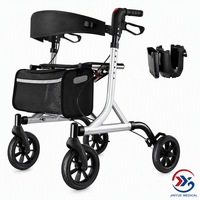 Déambulateur à quatre roues en aluminium avec dossier, sac de rangement, porte-gobelet, hauteur réglable, léger, aide à la mobilité