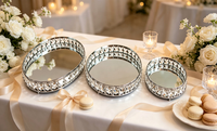 Ensemble de 3 plateaux décoratifs en cristal miroir, cadre en métal doré/argenté, plateau rond pour bougies, cosmétiques, décoration de table de mariage