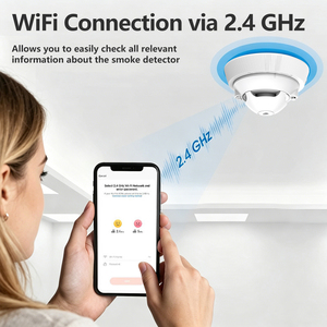 Détecteur <span class=keywords><strong>de</strong></span> fumée photoélectrique intelligent sans fil TUYA WIFI 2.4G avec batterie Li-ion 10 ans pour alarme incendie à distance - Product Image 2