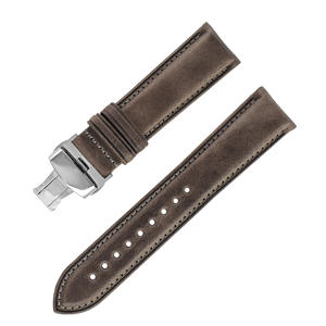 Bracelet <span class=keywords><strong>de</strong></span> montre universel en cuir pleine fleur <span class=keywords><strong>de</strong></span> vachette italien haut <span class=keywords><strong>de</strong></span> gamme, effet vieilli, avec fermoir papillon en acier inoxydable, style rétro transfrontalier - Product Image 1