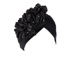 Nuevo Turbante Sharut con Flor Grande para Mujer - Pañuelo para la Cabeza de Algodón Indio con Apliques de Diamantes, Estilo Casual, Color Sólido - Product Image 1