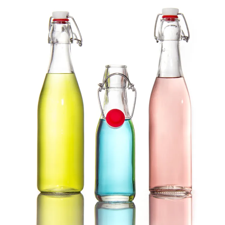 All'ingrosso vetro trasparente per bevande bottiglie di vino sfuso con fibbie 500ml bottiglie di vino di frutta