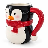 Tasse en céramique Pingouin 550 ml, peinte à la main, sculptée en 3D, avec écharpe rouge, finition brillante, tasse fantaisie animale pour chocolat et thé
