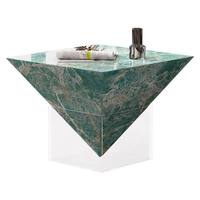 Table basse triangulaire en marbre vert avec base en acrylique transparente, table d'appoint de luxe pour salon moderne, décoration intérieure de la maison