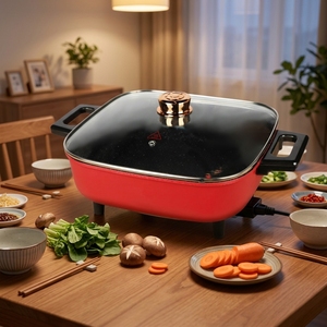 Nouvelle conception, poêle électrique multifonction carrée de 1500 watts avec revêtement antiadhésif, pot de cuisson électrique, marmite électrique avec couvercle en verre - Product Image 1