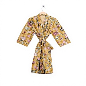 Bata de mujer de lujo tejida a mano con cuello en V y cordón, manga larga, suave, transpirable, de secado rápido, 100% algodón, para primavera - Product Image 1