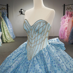 Vestido de Quinceañera Azul Cielo de Lujo 1384 2026 Elegante Vestido de Gala con Escote Corazón, Apliques de Cristal y Pedrería Natural para Eventos Formales - Product Image 5