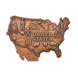Magnete per Frigorifero Personalizzato in Rame Placcato con Stampa Digitale, Mappa USA 3D in Rilievo, Souvenir Monumento Storico USA - Product Image 1