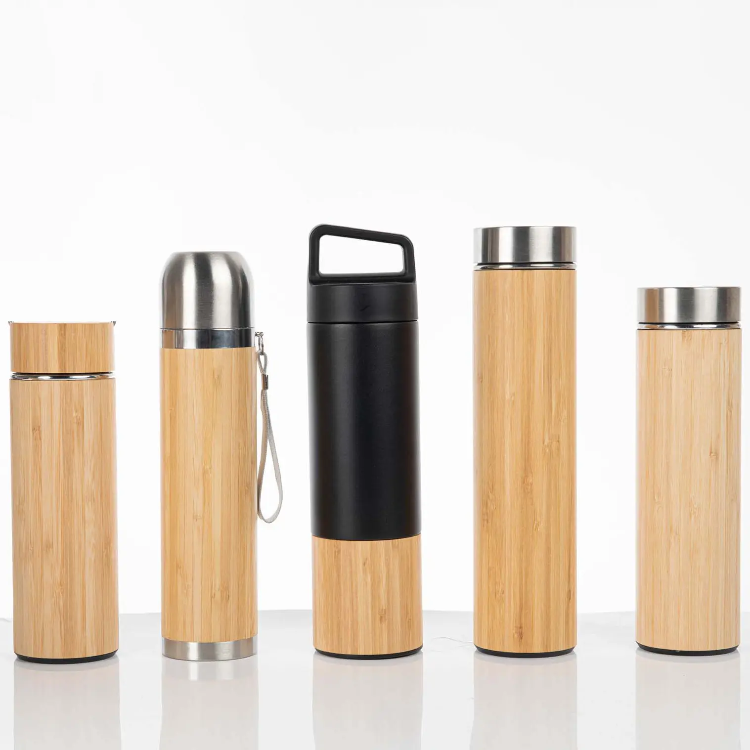 Garrafa térmica de bambu com isolamento de 500ml, garrafa térmica de aço inoxidável para crianças, ideal para o atacado, com tampa
