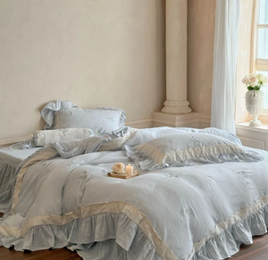 Ensemble de literie <span class=keywords><strong>Beatrice</strong></span> <span class=keywords><strong>Rose</strong></span> en dentelle à volants / Bleu - Product Image 2