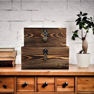 Caja <span class=keywords><strong>de</strong></span> recuerdo <span class=keywords><strong>de</strong></span> almacenamiento <span class=keywords><strong>de</strong></span> madera rústica Cofre del Tesoro con cerradura Tapa con bisagras Memoria Hobby Preservación Organizador <span class=keywords><strong>de</strong></span> archivo decorativo - Product Image 3