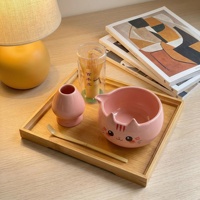 Ensemble de thé matcha en céramique en forme de chat de dessin animé, kit de cérémonie du thé japonais en porcelaine mignonne pour cadeau et usage domestique