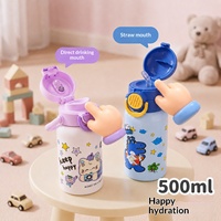 Gourde isotherme portable pour enfants, style dessin animé, en acier inoxydable 316, avec double couvercle et options de boisson directe ou par paille