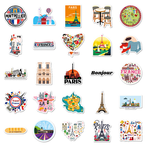 50pcs célèbre bâtiment Paris tour Eiffel français dessin animé autocollant extérieur paysage voyage commémoratif vinyle autocollant autocollant - Product Image 3
