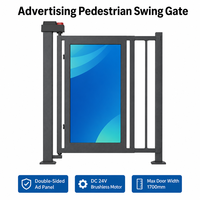 Porte battante publicitaire pour piétons avec contrôle d'accès, caisson lumineux double face, moteur sans balais DC 24V, accès par carte RFID/IC, RS485/TCP/IP