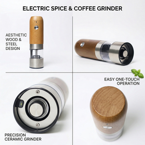 Molinillo de Especias de Madera Ecológico con Control de Botón, Ajustable en Grosor de Molienda, con Soporte - Product Image 2