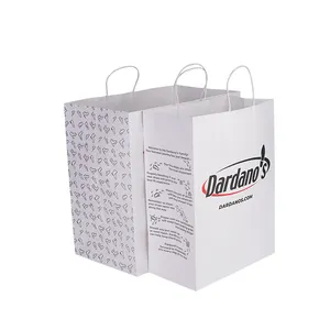 Saco de papel personalizado com impressão de logotipo, sacola para carregar alimentos rápidos em restaurante com alça