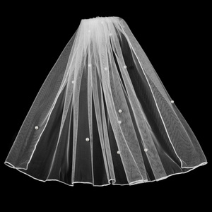Elegante Velo da Sposa Semplice in Tulle <span class=keywords><strong>con</strong></span> Perle e Pettine, Accessorio <span class=keywords><strong>per</strong></span> <span class=keywords><strong>Capelli</strong></span> Fatto a Mano <span class=keywords><strong>per</strong></span> Matrimoni, Uso Quotidiano e Feste - Product Image 2