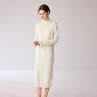 100% Feiner Kaschmir Gestricktes Einfarbiges Schlichtes Kleid Damen Neue Herbst/Winter-Kollektion Halbhoher Kragen Mittellanger Locker Sitzender Basis-Pullover