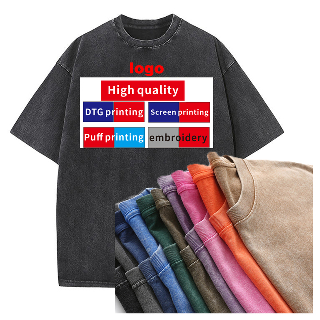 High-End Men's Solid Vintage Retro DTG Printed Logo Oversized Knitted Fabric 100% Cotton T-Shirt