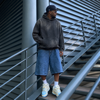 Sweat-shirt à capuche épais personnalisé délavé à l'acide, effet vintage soleil délavé, streetwear homme, coupe oversize, effet usé, pull uni 100% coton